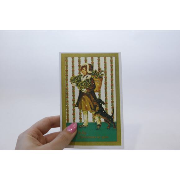 Jolly Christmas to You, Smiling Girl with a Puppy, Rare Postcard, Unused, Color - Picture 1 of 2